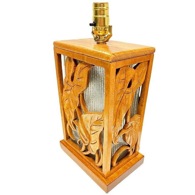 1960s Post War Carved Mango Wood Tropical Mid Century Table Lamp - 7