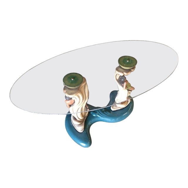 1950s Hawaiian Inspired Scuptural Chalkware Coffee Table W/ Man & Woman (1 of 9)