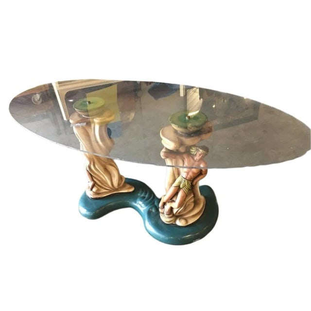 1950s Hawaiian Inspired Scuptural Chalkware Coffee Table W/ Man & Woman - 2