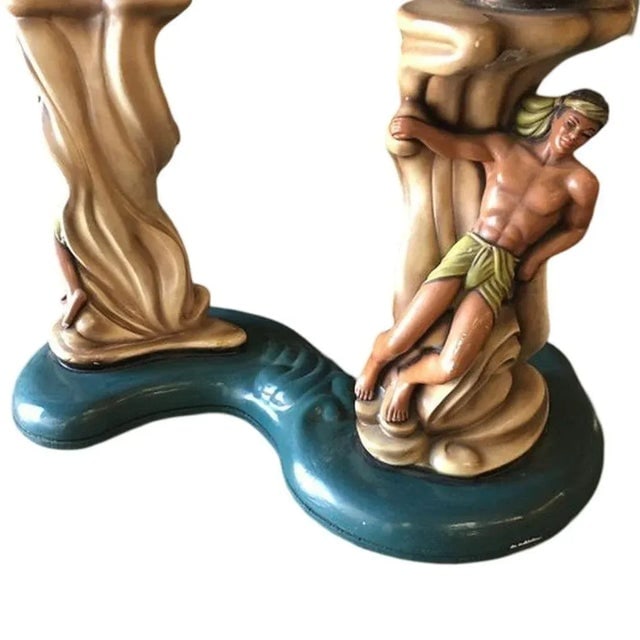 1950s Hawaiian Inspired Scuptural Chalkware Coffee Table W/ Man & Woman - 3