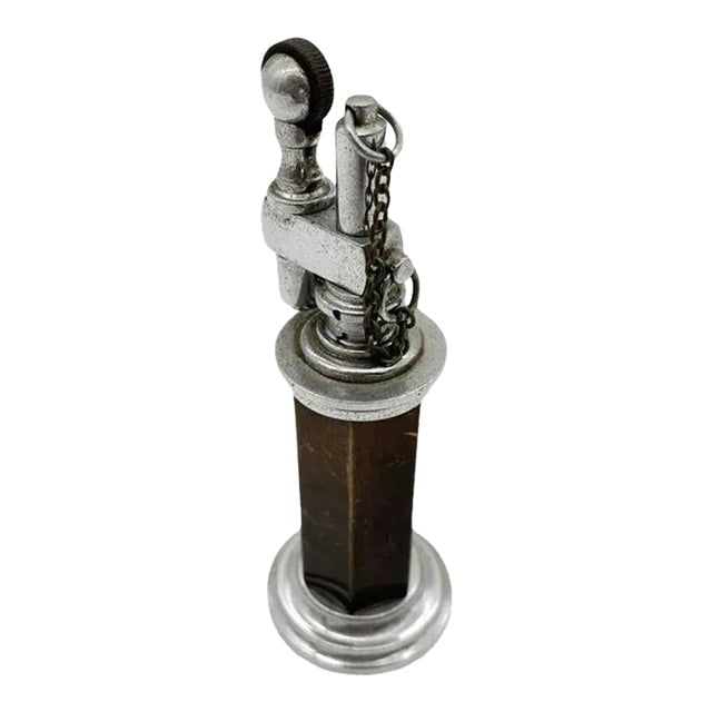 1930s Green and Silver "Column" Petrol Table Chain Lighter by Daltis (1 of 7)