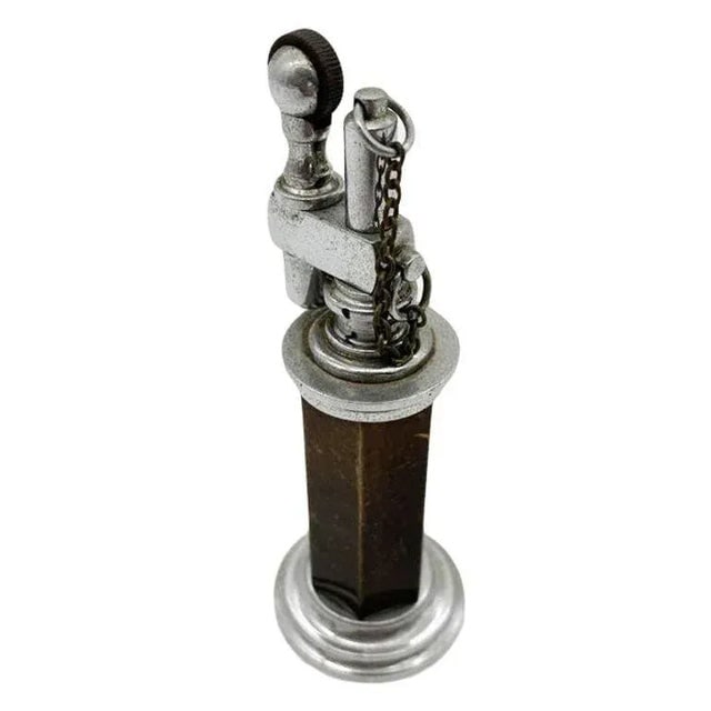 1930s Green and Silver "Column" Petrol Table Chain Lighter by Daltis - 7