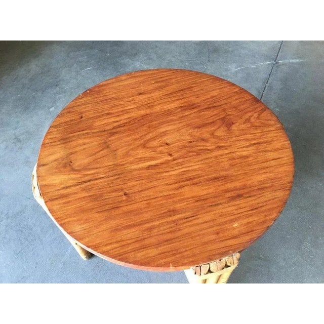 Restored Round Rattan Coffee Table W/ Mahogany Top - 6