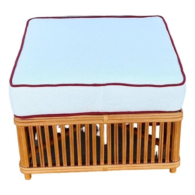 Art Deco Style "Presidents" Stick Reed Rattan Nantucket Ottoman Footstool: Title: Art Deco Style "Presidents" Stick Reed Rattan Nantucket Ottoman Footstool Description: This beautifully restored Nantucket Ottoman featuring classic stick rattan framing with tightly woven wick