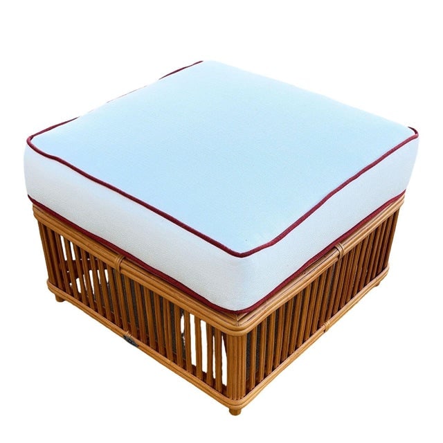 Art Deco Style "Presidents" Stick Reed Rattan Nantucket Ottoman Footstool - 5