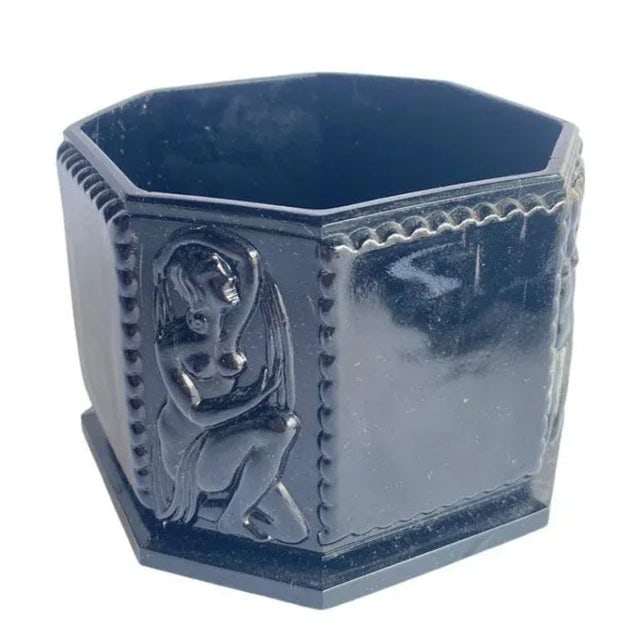1920s Art Deco Black Amethyst Tiara Glass Vanity Jar With figure Woman - 4