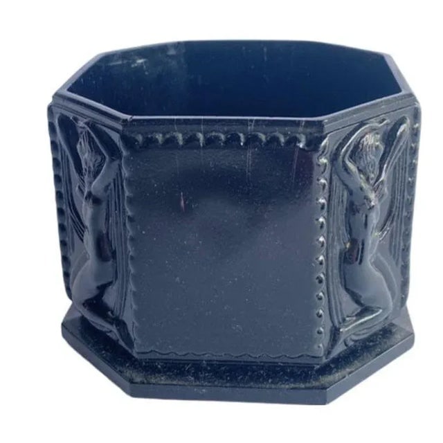 1920s Art Deco Black Amethyst Tiara Glass Vanity Jar With figure Woman - 5