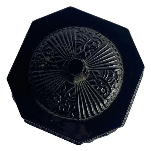 1920s Art Deco Black Amethyst Tiara Glass Vanity Jar With figure Woman - 8