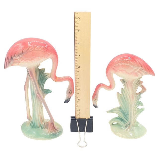 1950s Mid-Century Pink Drinking Flamingo Ceramic Tabletop Sculpture Set by Brad Keeler, 2 Pieces - 16