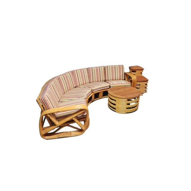 1950s Restored Square Pretzel Corner Sofa, Coffee & Side Table Livingroom Set - 2