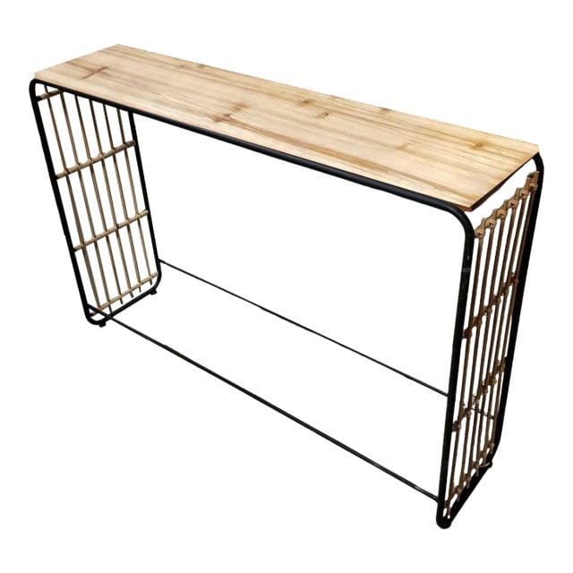 1950s Restored Blonde Wood and Reed Rattan Waterfall Console Table (1 of 7)