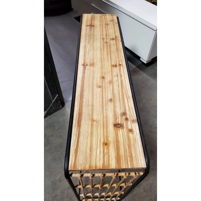 1950s Restored Blonde Wood and Reed Rattan Waterfall Console Table - 2