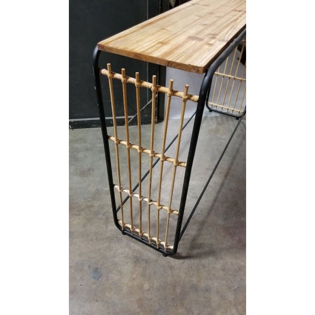 1950s Restored Blonde Wood and Reed Rattan Waterfall Console Table - 3