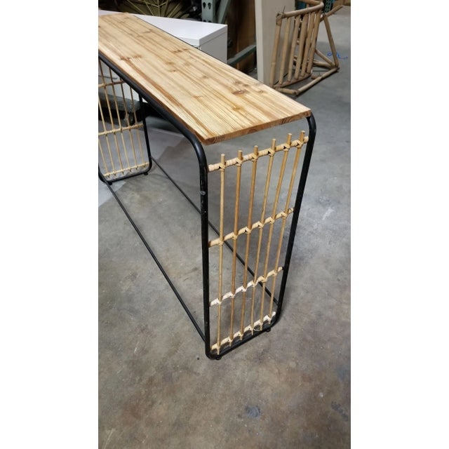 1950s Restored Blonde Wood and Reed Rattan Waterfall Console Table - 4