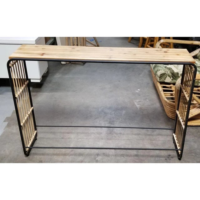 1950s Restored Blonde Wood and Reed Rattan Waterfall Console Table - 5