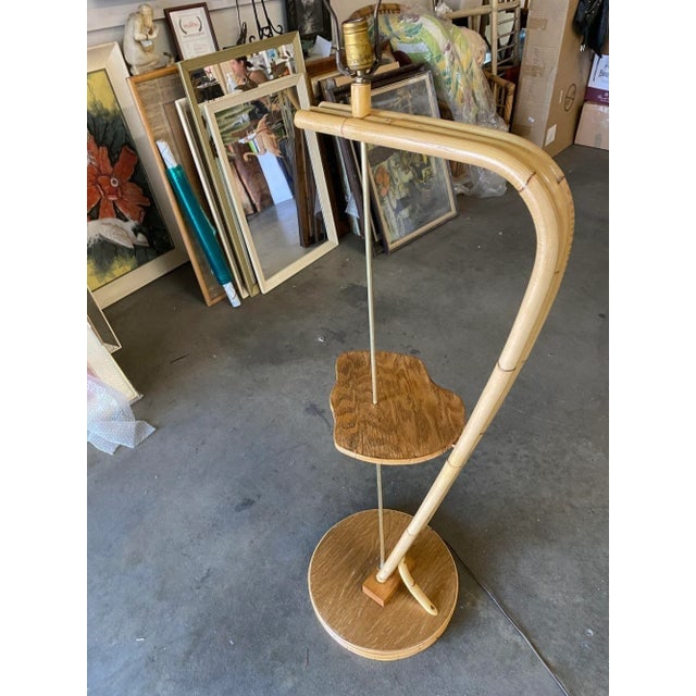 1950s Restored Googie Asymmetric Pole Floor Lamp With Side Table & Fiberglass Shade - 3