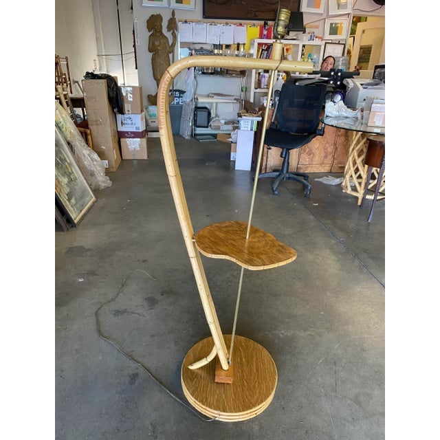 1950s Restored Googie Asymmetric Pole Floor Lamp With Side Table & Fiberglass Shade - 6
