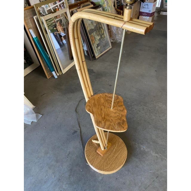 1950s Restored Googie Asymmetric Pole Floor Lamp With Side Table & Fiberglass Shade - 7