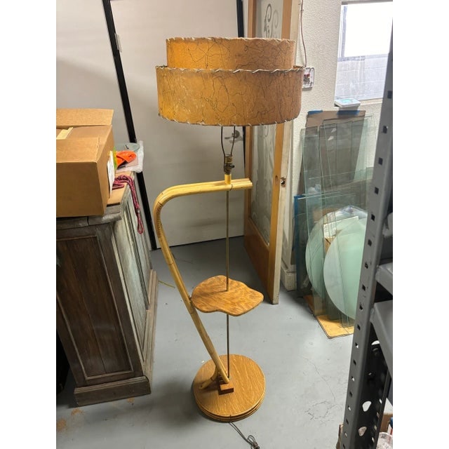 1950s Restored Googie Asymmetric Pole Floor Lamp With Side Table & Fiberglass Shade - 8