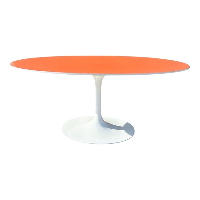 Mid-Century Tulip Dining Table Attributed to Eero Saarinen for Knoll W/ Orange Laminate Top (1 of 6)