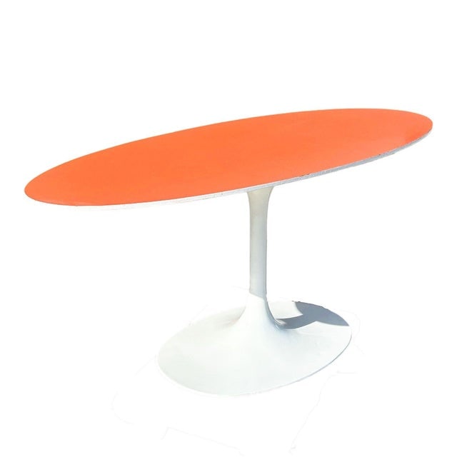Mid-Century Tulip Dining Table Attributed to Eero Saarinen for Knoll W/ Orange Laminate Top - 2