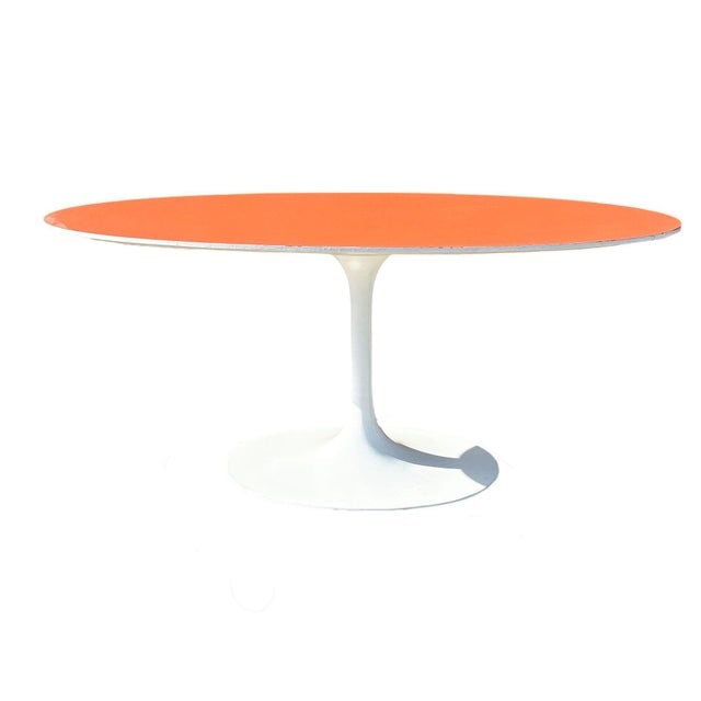 Mid-Century Tulip Dining Table Attributed to Eero Saarinen for Knoll W/ Orange Laminate Top - 6