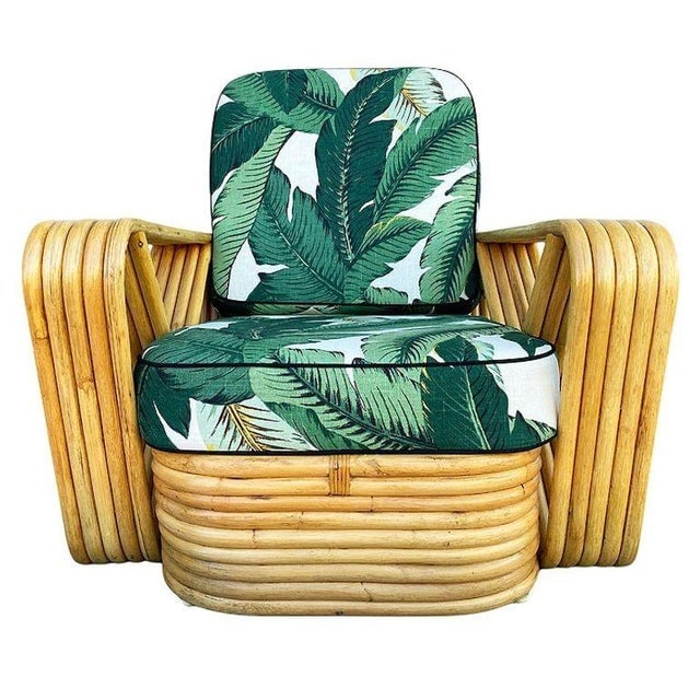 Restored MCM Paul T Frankl Style Rattan 5-Strand Square Pretzel Lounge Chair - 2