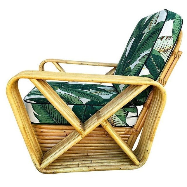 Restored MCM Paul T Frankl Style Rattan 5-Strand Square Pretzel Lounge Chair - 5