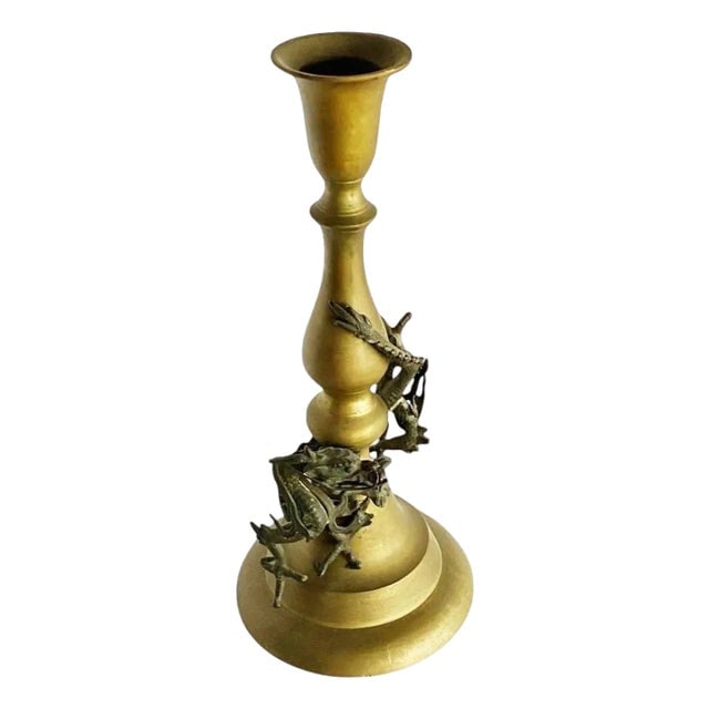 1920s Hand Casted Brass Candlestick Holder w/ Chinese Dragon, Circa 1920 (1 of 8)