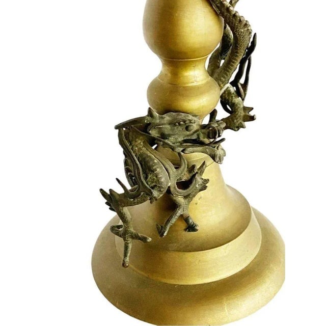 1920s Hand Casted Brass Candlestick Holder w/ Chinese Dragon, Circa 1920 - 2