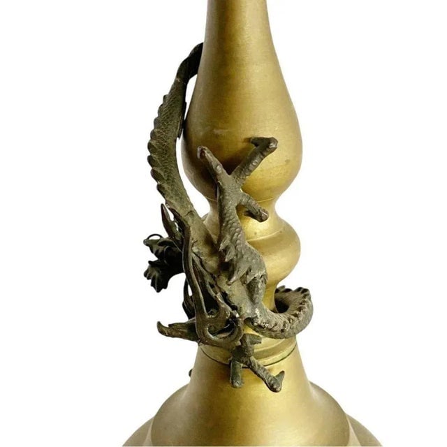1920s Hand Casted Brass Candlestick Holder w/ Chinese Dragon, Circa 1920 - 3