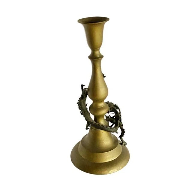 1920s Hand Casted Brass Candlestick Holder w/ Chinese Dragon, Circa 1920 - 4