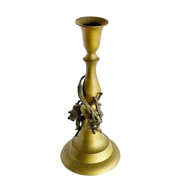 1920s Hand Casted Brass Candlestick Holder w/ Chinese Dragon, Circa 1920 - 6