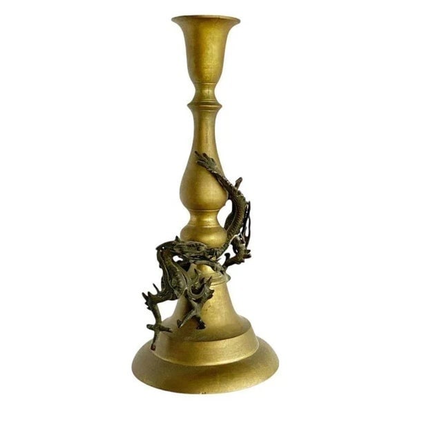 1920s Hand Casted Brass Candlestick Holder w/ Chinese Dragon, Circa 1920 - 8