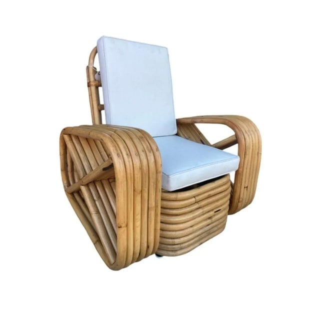 Restored 1950s Child Size Six-Strand Square Pretzel Rattan Lounge Chair, Pair - 2