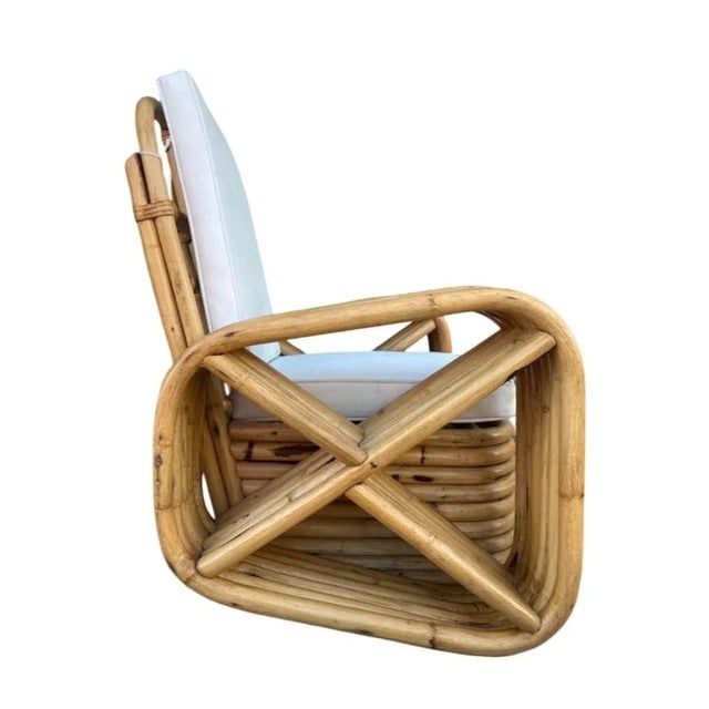 Restored 1950s Child Size Six-Strand Square Pretzel Rattan Lounge Chair, Pair - 4