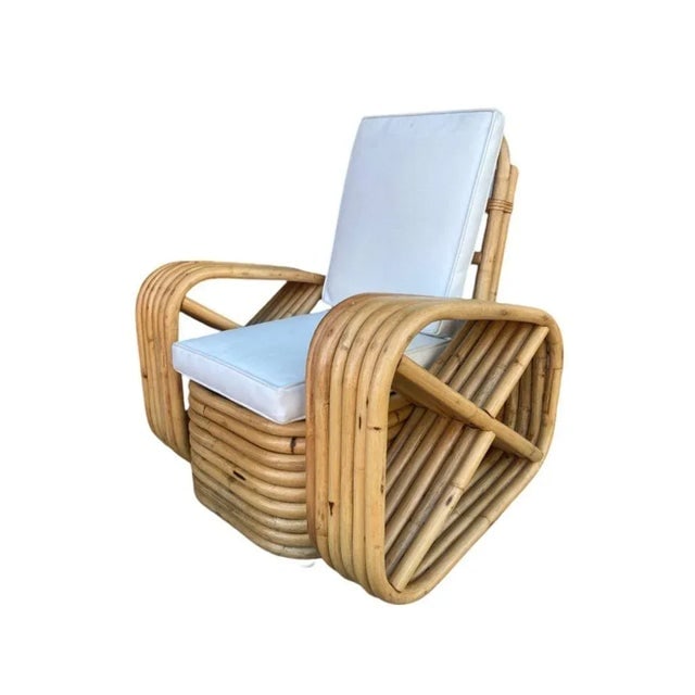 Restored 1950s Child Size Six-Strand Square Pretzel Rattan Lounge Chair, Pair - 6
