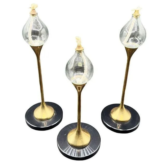 1970s German Brass "Clear Drops" Oil Lamp Candlestick by Freddie Andersen, Set of 3 - 2