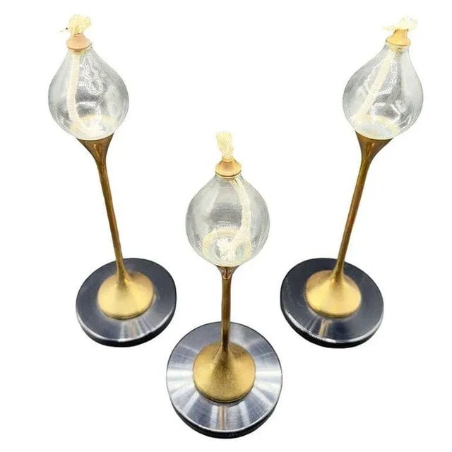 1970s German Brass "Clear Drops" Oil Lamp Candlestick by Freddie Andersen, Set of 3 - 3