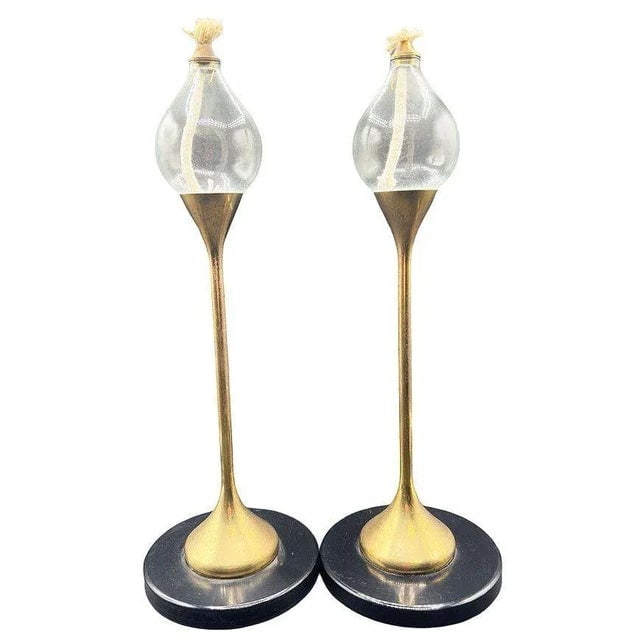 1970s German Brass "Clear Drops" Oil Lamp Candlestick by Freddie Andersen, Set of 3 - 4