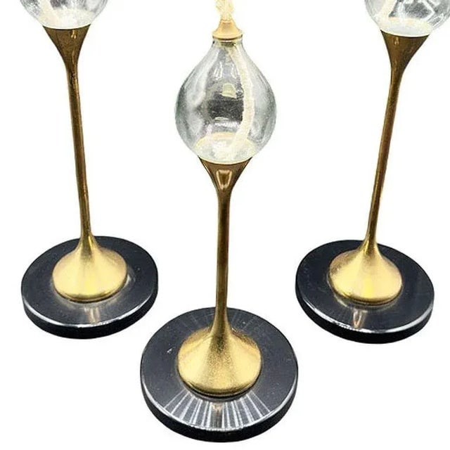 1970s German Brass "Clear Drops" Oil Lamp Candlestick by Freddie Andersen, Set of 3 - 7