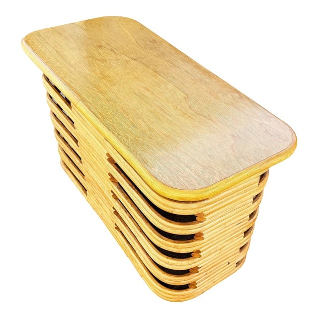 1950s Restored Mid-Century Mid-Century Stacked Rattan Side Drinks Table W/ Mahogany (1 of 8)