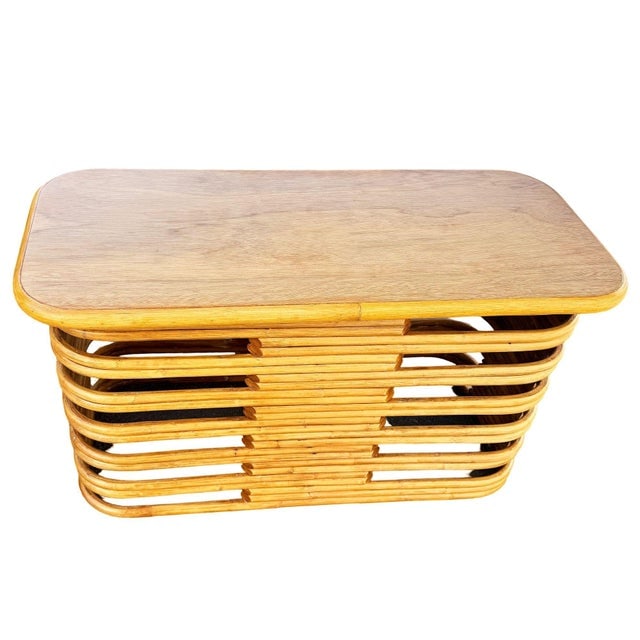1950s Restored Mid-Century Mid-Century Stacked Rattan Side Drinks Table W/ Mahogany - 2