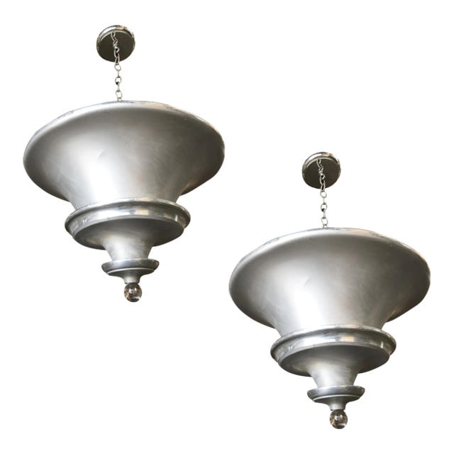 Spun Aluminum Art Deco Ceiling Pendant Lamp by Walter Von Nelson, Pair (1 of 7)