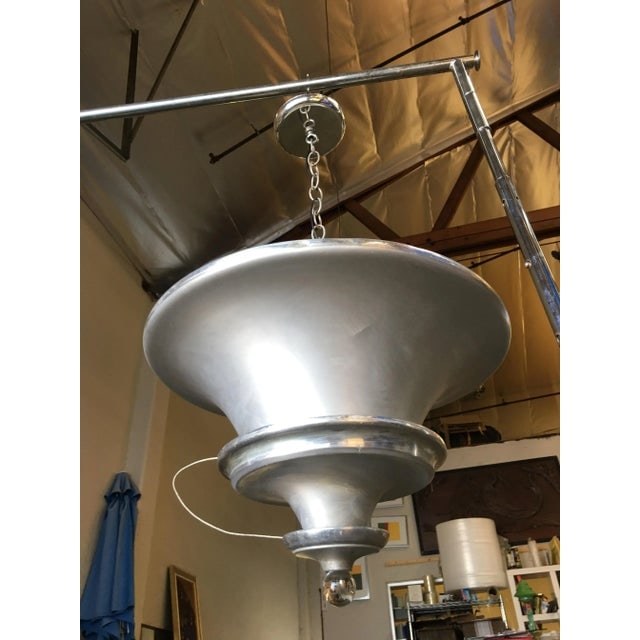 Spun Aluminum Art Deco Ceiling Pendant Lamp by Walter Von Nelson, Pair - 3