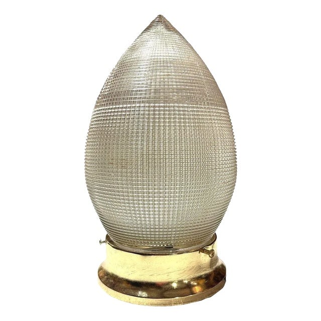 MCM Holophane Teardrop Glass Ceiling Pendant W/ Light Brass Fitter, 2 Avalible (1 of 5)