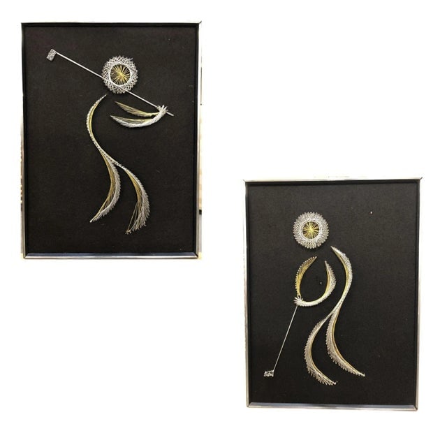 1950s Golfing Man String Nail Art Silver and Gold on Blackby Chapman, Pair - 9