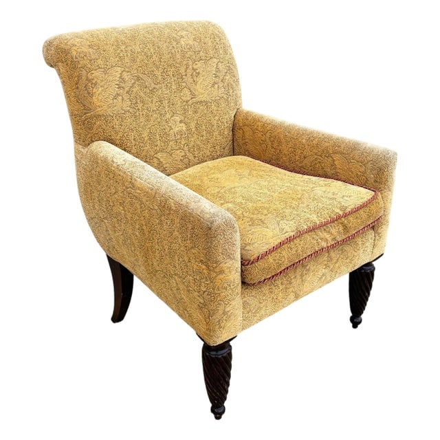 1990 Post Modern Saddle Bag Armchair Lounge W/ Yellow Foliage Pattern Upholstery (1 of 7)