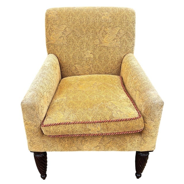 1990 Post Modern Saddle Bag Armchair Lounge W/ Yellow Foliage Pattern Upholstery - 2
