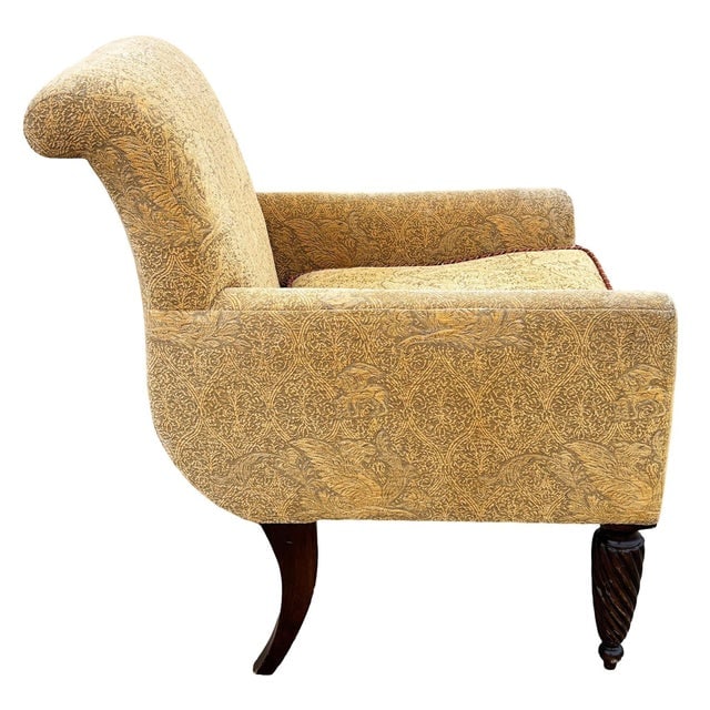 1990 Post Modern Saddle Bag Armchair Lounge W/ Yellow Foliage Pattern Upholstery - 4